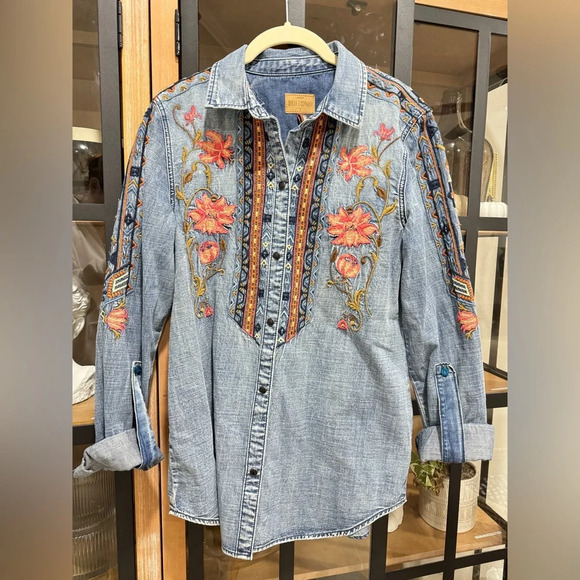 Sundance Driftwood Sandy Embroidered Denim Weekend Wanderer Shirt chambray - Picture 8 of 9